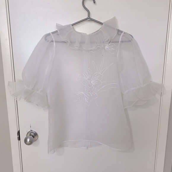 Vintage A.J Bari Taffeta Sheer Ruffle Blouse